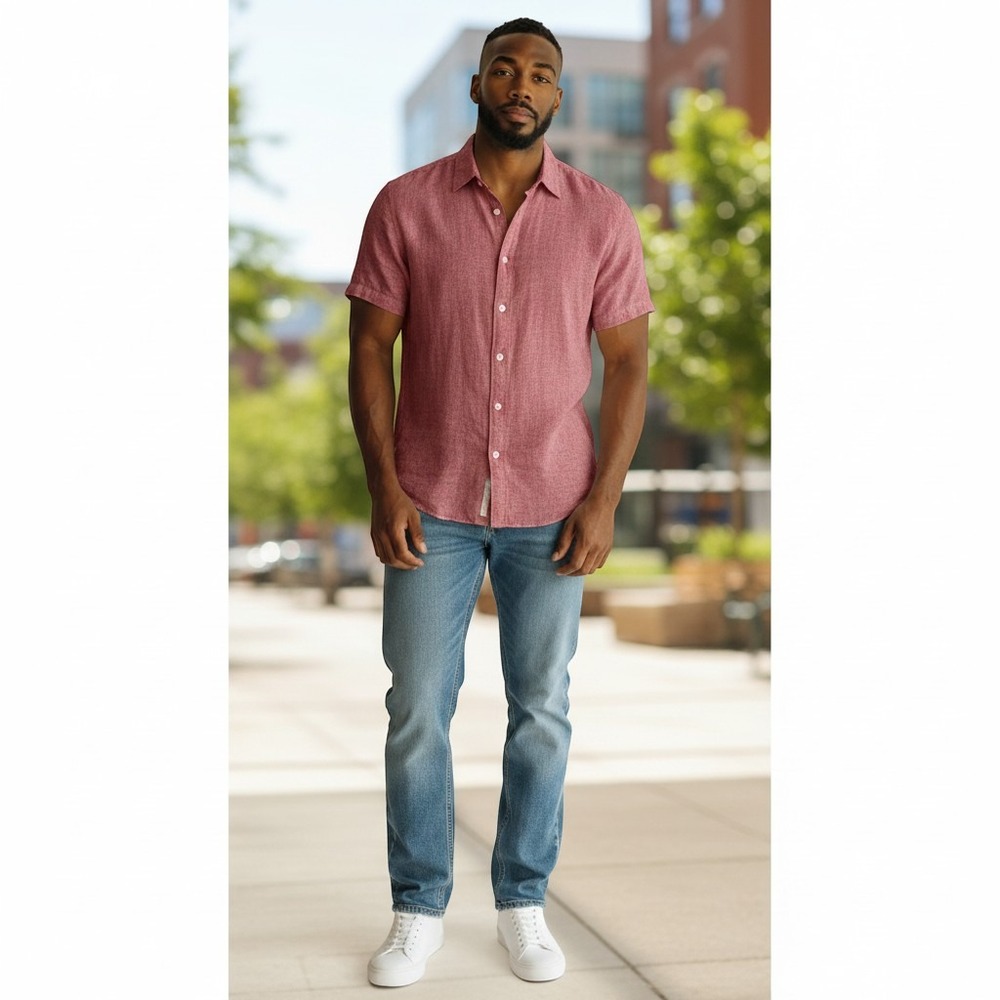 American Rag Mens XXL Red Short Sleeve Button Up Shirt Casual Summer Top Basic